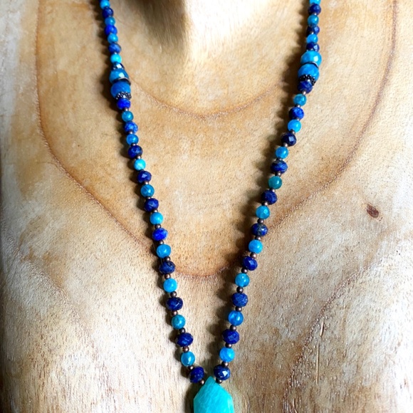 Lapis Lazuli + Blue Apatite + Amazonite Gemstone Necklace - Picture 6 of 8